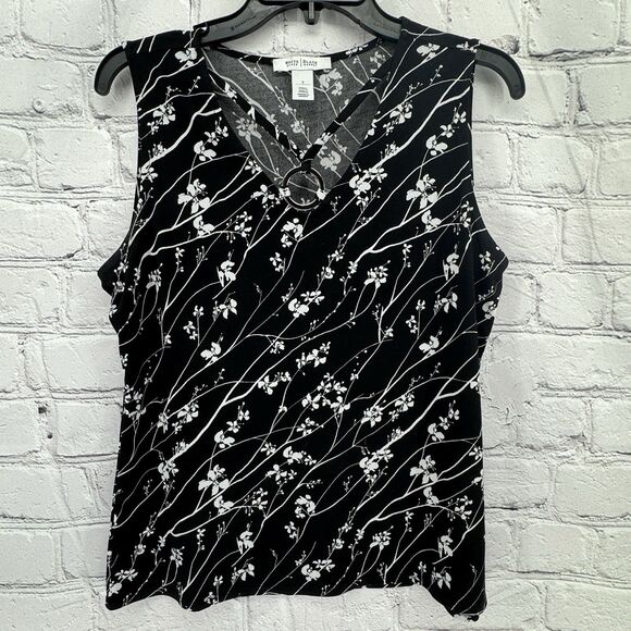 White House Black Market Tops - White House Black Market WHBM Top Women's S Black White Floral Blouse Sleeveless